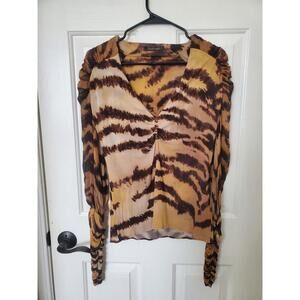 Roberto Cavalli Animal Print Silk Blouse Size 44 Made In Italy READ